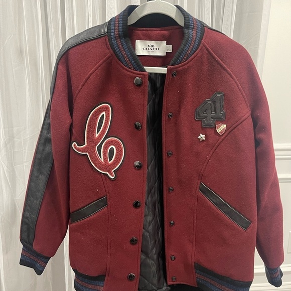 Coach Jackets & Blazers - Coach Burgundy Varsity Boyfriend Jacket